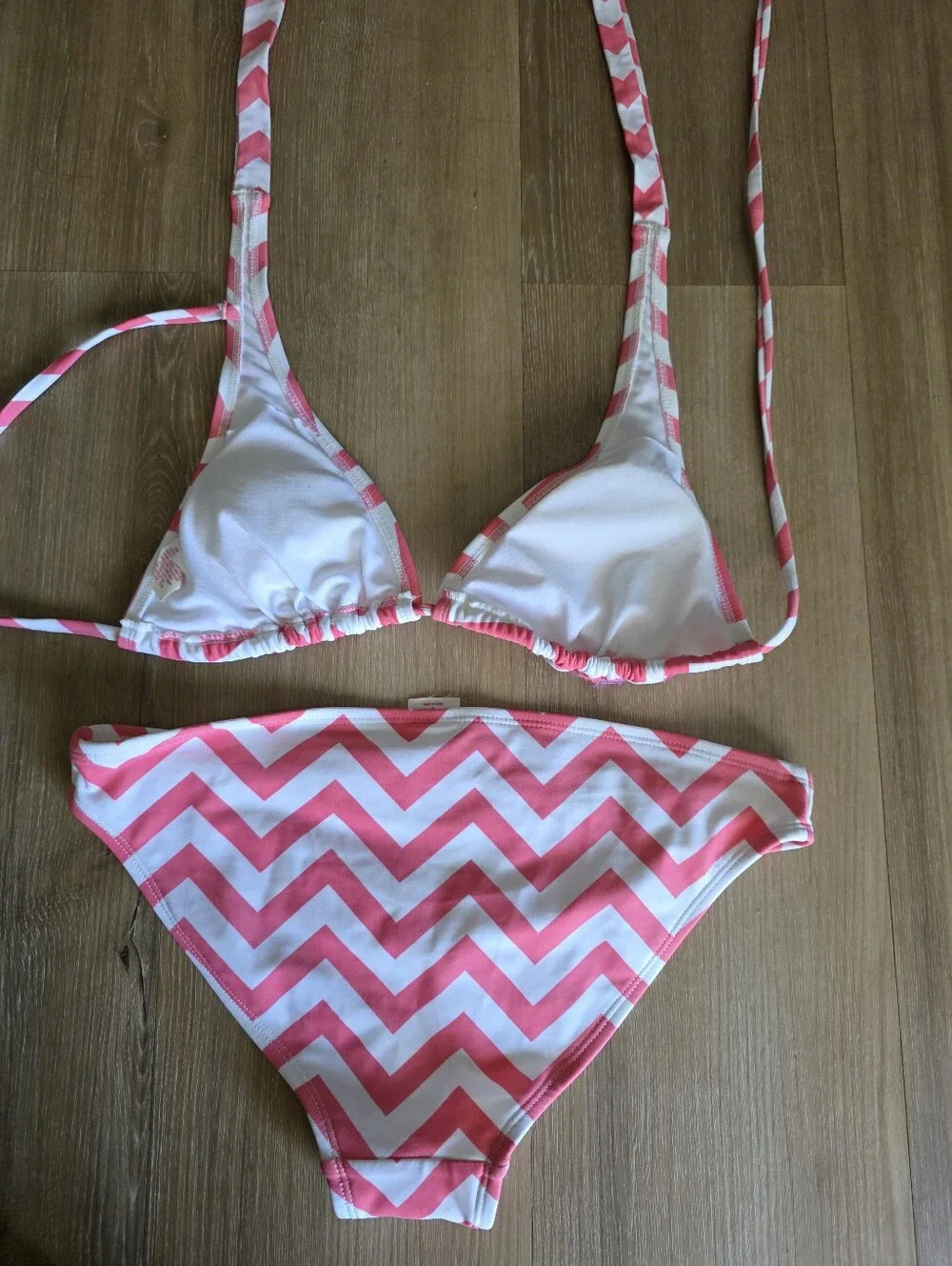 Pink and White Chevron Bikini Set With Matching Coverup